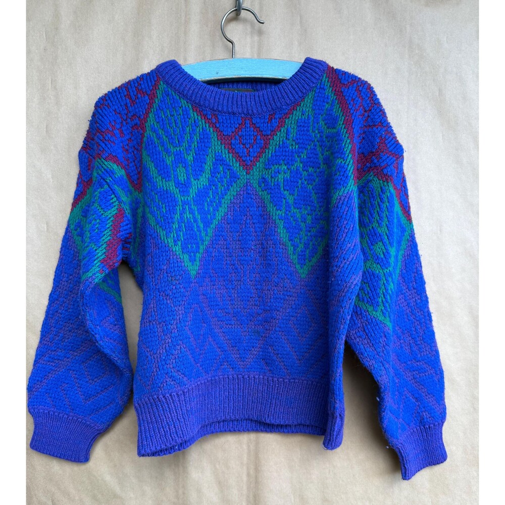 Vintage High Sierra Kids Sweater Size 6 - 90s Geometric- Blue Abstract Jumper